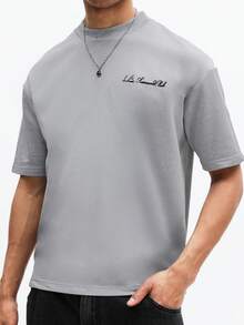 SUMWON Men's Oversized Short Sleeve T-Shirt With Script Logo Print Crew Neck Casual Top - Grey - View 5