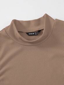 Breezaya Women's Casual Everyday Commute Simple Solid Color Ribbed Knit Stand Collar Tank Top, Summer - Khaki - View 4