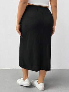 SHEIN Essnce Váy đen xẻ cao thời trang mùa xuân/hè cho nữ, thoải mái, đa năng, tôn dáng, chất liệu vải có họa tiết, chất liệu mềm mại, kiểu dáng đơn giản, váy đen xẻ tà mùa hè kiểu châu Âu, váy dài xẻ tà cho nữ, váy xẻ đùi, váy che phủ màu đen, váy mùa xuân cho nữ, váy mùa xuân cho nữ - màu đen - Xem 2