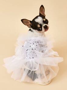 PETSIN 1pc Pet Universal Valentine's Day Sequin Mesh Princess Dress Dog Apparel - White - View 4