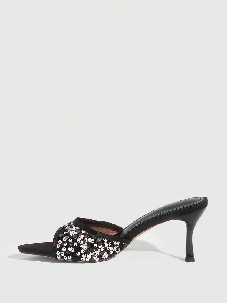 CUCCOO SZL Women Shoes Classic Simple Fashion Sexy High Heel Sandals Shiny Banquet Party Dance Sexy Wear Mule Women's Shoes High Heel Sandals Spring Shoes