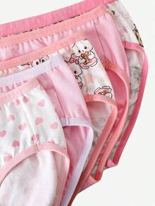 SHEIN 5条/包 女童什锦印花纯棉三角裤，图案包括爱心、蝴蝶结、兔子 - 彩色 - 查看 5