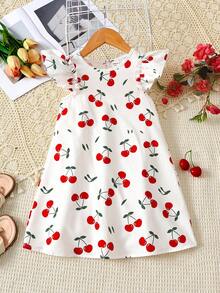 Young Girl's Cute Cherry Print Summer Vacation Dress - Multicolor - View 6