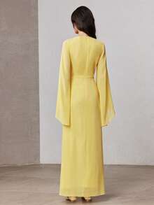 ZEYLAH Váy dài tay rộng không đối xứng ôm sát, mùa xuân - Màu vàng - Xem 3
