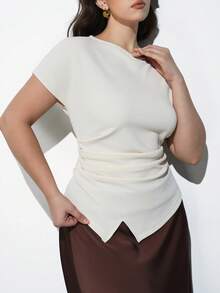 Maija 大码女士优雅收腰衬衫，休闲别致复古风，浪漫时尚，百搭；舒适、时尚、优雅、休闲，日常简约穿着，必备单品，纯色设计，适合假日休闲场合，得体优雅，商务休闲外套 - 杏色 - 查看 8