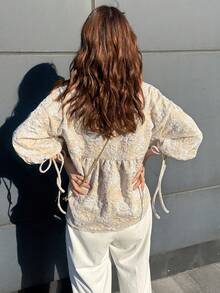 FRIFUL Women's Loose Fit Textured Fabric Open Front Casual Shirt - Apricot - View 6