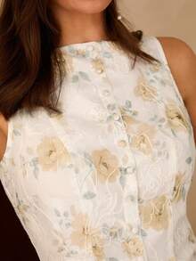 Enchnt 女士优雅印花无袖连衣裙，夏季 - 白色 - 查看 2