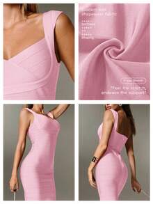 Nuvra Women's Fitted Waist Ribbed Knit Burgundy Midi Bodycon Party Dress - Baby Pink - View 3