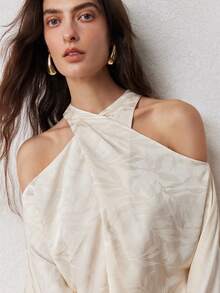 ZEYLAH Romantic Flowy Off-Shoulder Elegant Long Loose Dress, Spring - Beige - View 2