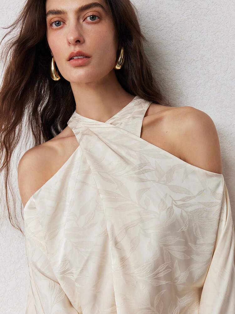 ZEYLAH Romantic Flowy Off-Shoulder Elegant Long Loose Dress, Spring - Beige - View 2