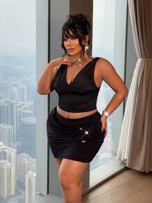NU&NOW Plus Size Women's Black Sexy Metal Decor High Elasticity Skirt, Versatile, New Arrival 2026 - Black - View 5
