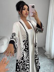 GlowEve Elegant Long Sleeve Full Print Long Jacket