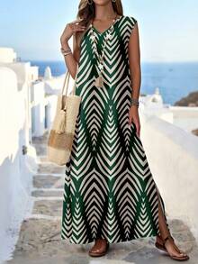 EMERY ROSE Rochie de damă cu model geometric, casual, cu decolteu în V, primăvară, rochii de plajă, rochie de vară, ținute de vacanță de vară, casual - Multicolor - Vizualizare 6
