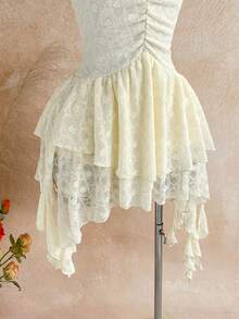 Soleia 浪漫度假风露背针织网纱蓝色印花连衣裙（女款） - 杏色 - 查看 4