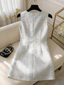 GlowEve Đầm ngắn không tay màu xanh dương thời trang mùa hè dành cho nữ, chất liệu có họa tiết, thắt nơ, thích hợp cho các hoạt động thường ngày, hẹn hò và kỳ nghỉ. - Màu xanh lam - Xem 2