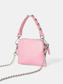 HARRY POTTER X SHEIN 1pc Ladies, Women Small Crossbody Bags, Top Handle Bags, Bag Charm, Cute Printing, Fashionable, Personalized, Simple, Versatile, Street, Sweet And Cool Girls, Hot Girls,Y2k, Pink, Rivets (3-In-1 Style) - Watermelon Pink - View 3