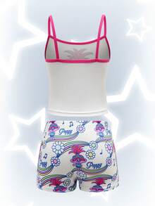 SHEIN Trolls Young Girl Comfortable Soft Cartoon Pattern Camisole Top And Boyshort Underwear Set - White - View 2