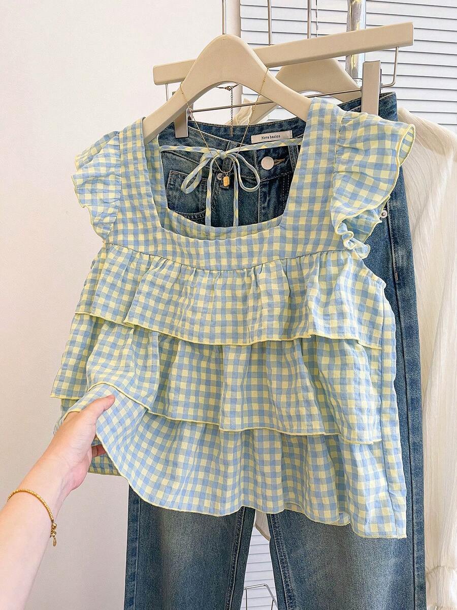 Resyla 女士秋季新款可爱荷叶边下摆衬衫 - 彩色 - 查看 1