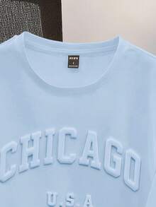 Manfinity Joysei Light Blue Label Men's White Crew Neck T-Shirt - Baby Blue - View 3