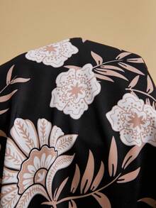 SHEIN Veneréa 3pcs Women's Summer Vacation Black Floral Print Tie-Up Bikini Set & Beach Skirt Swimsuit - Black - View 7