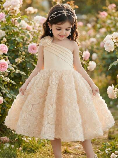 LMoss Kids 女童纯色无袖碎花休闲连衣裙