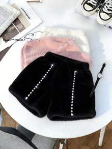 GlowEve Women's Pearl Decorated Warm Shorts - Black - View 1