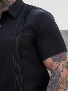 Manfinity CasualCool Camisa casual de manga corta con botones delanteros para hombre, verano - Negro - Ver 7