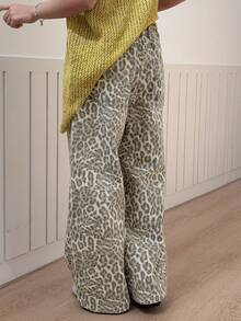 DAZY 少女豹纹休闲牛仔裤 - 灰色 - 查看 2