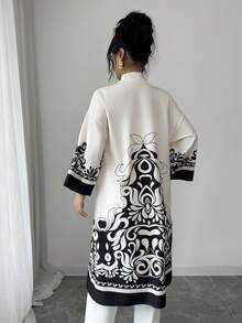 GlowEve Elegant Long Sleeve Full Print Long Jacket