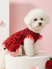 PETSIN Vestido de princesa con forma de corazón y malla, disfraz para mascotas de gatos y perros, adecuado para el Día de San Valentín y fiestas - Rojo - Ver 4