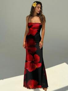 Aloruh 女士优雅印花露背吊带连衣裙，适合夏季，印花图案，度假连衣裙，沙滩连衣裙 - 彩色 - 查看 3