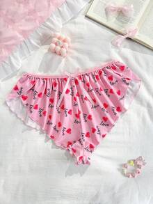 PetitDoll 大码女式粉色爱心情人节系列侧开衩舒适家居平角内裤 - 粉色 - 查看 3