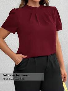 Firerie Plus Size Women's Solid Color Pleated Puff Sleeve Elegant Blouse Formal Tops Formal Top Maroon Tops Modest Tops Office Tops For Women - Burgundy - View 1