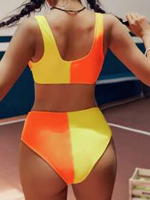 Swim SPRTY Women's Sexy Colorblock Front Tie Two-Piece Bikini Set, Summer Beach - Multicolor - View 2