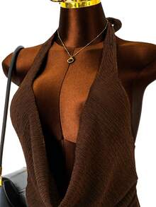 Vaytide Brown Long Sleeve Sexy Slimming Casual Beach Cover-Up, Popular Item For Spring/Summer - Brown - View 7