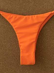 Swim Vcay Solid Color Triangle Cup Bikini Set, Vacation & Beach - Orange - View 6