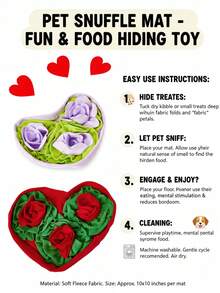 PETSIN 1PC Warm Your Heart Series - Heart-Shaped Rose Flower Element Pet Cat And Dog Small Pet Sniffing Mat Slow Food Puzzle Toy - Multicolor - View 2
