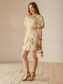 MOTF PREMIUM 女士碎花泡泡袖连衣裙 - 黃色 - 查看 1