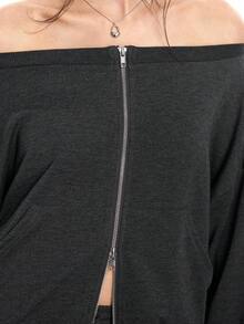 Airlisse Women's Fashionable Party Clubbing Silver Zip-Up Sweatshirt, Spring/Autumn - Dark Grey - View 6