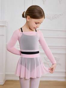 3件套少女专业优雅可爱小女孩初学者芭蕾舞紧身衣，露肩T恤连体裤和裙子，芭蕾舞训练服 - 彩色 - 查看 5