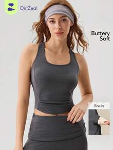 OutZeal Áo tank top thể thao nữ, kiểu dáng thường ngày, mềm mại, ôm sát. - Màu xám đen - Xem 1