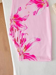 女童碎花吊带修身连衣裙，休闲沙滩度假装，夏季 - 粉色 - 查看 7