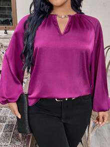 EMERY ROSE Blusa elegante de tela para uso diario en tallas grandes - Morado - Ver 3