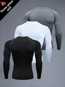 Manfinity EMRG Men's Crew Neck Long Sleeve Raglan Casual Sports T-Shirt Compression Shirt Men - Black - View 2