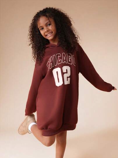  SUMWON Chicago 02 Graphic Number Hoodie Sweatshirt Dress With Centre Pocket Long Sleeve Oversized Pullover Winter Fall Casual Streetwear Vacation