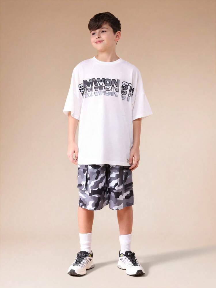 Oversized Tee With Camo Shorts Set