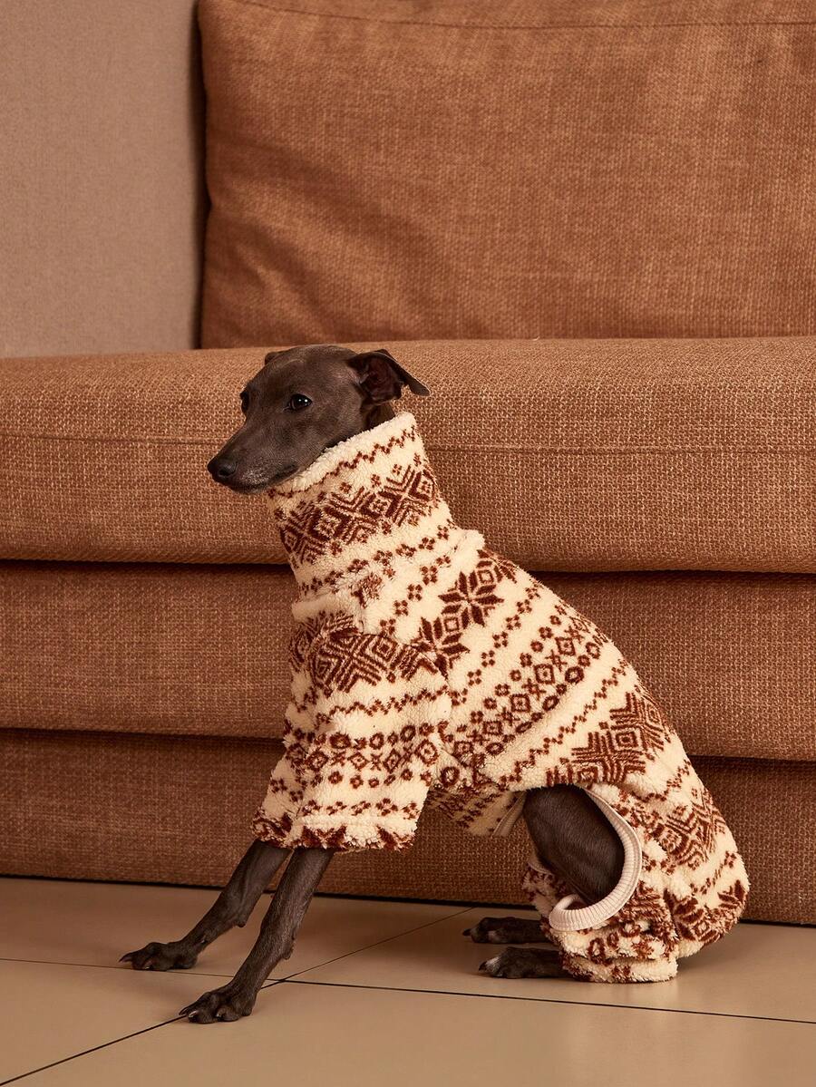 PETSIN Pawparrel 1pc Pet Autumn/Winter Fashion Double Sided Plush Warm And Elastic Comfortable Dog High Collar Jumpsuit - Multicolor - View 1