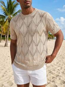 Genlund Áo thun nam cổ tròn thiết kế khoét lỗ hình thoi, kiểu dáng thường ngày đa năng, tay ngắn, thích hợp mặc đi làm, mùa hè, màu kem, đồ đi biển cho nam, màu trắng kem, phong cách châu Âu, trang phục mùa hè, bộ đồ hai mảnh màu kem cho nam, trang phục đi biển cho nam, màu trắng kem, phong cách châu Âu, trang phục mùa hè cho nam. - Màu be - Xem 8