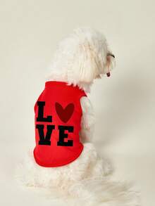 PETSIN 1pcLOVE Letter Printed Pet Vest, Breathable And Skin Friendly, Red