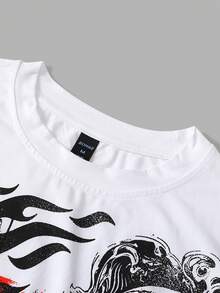 ROMWE MEN Street Life Kaos Lengan Pendek Pria Kerah Bulat Motif Kartun Huruf Kasual Serbaguna untuk Berpergian - Putih - View 5
